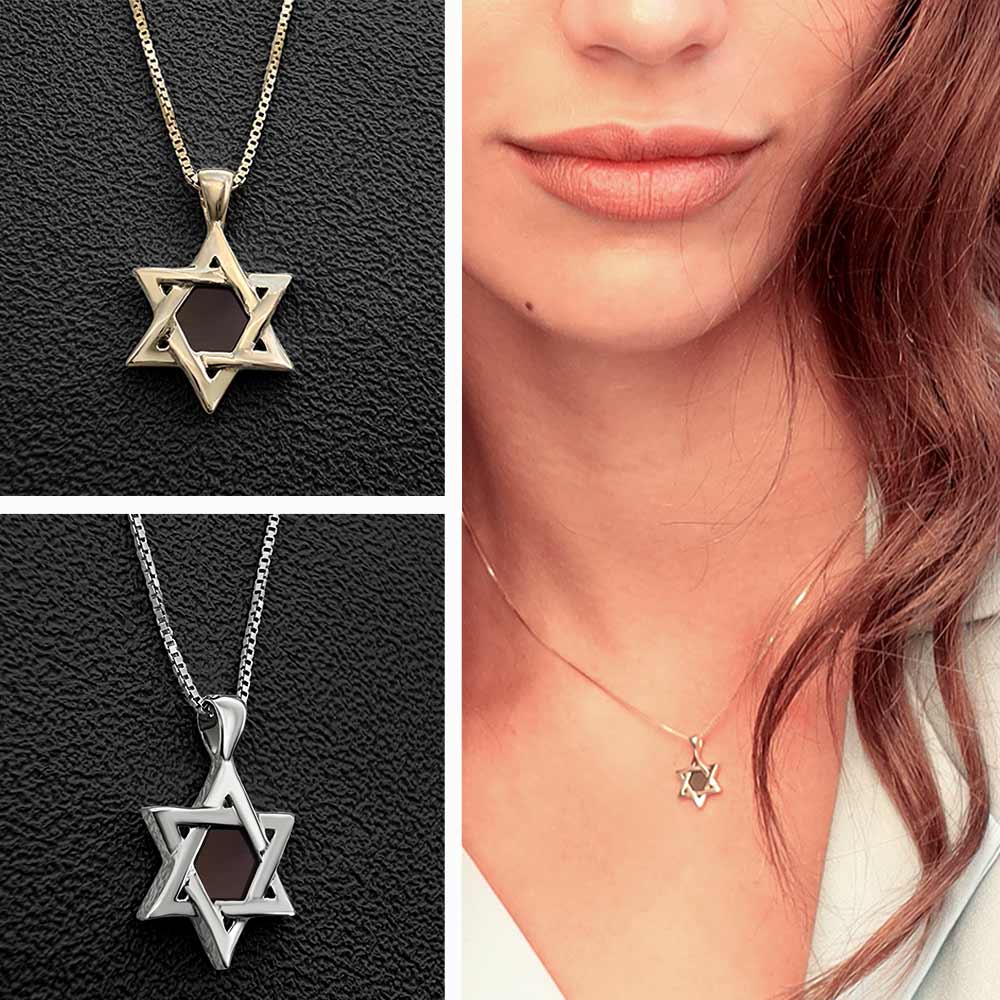 Star of David necklace with nano Bible chip – minimalist Jewish star pendant