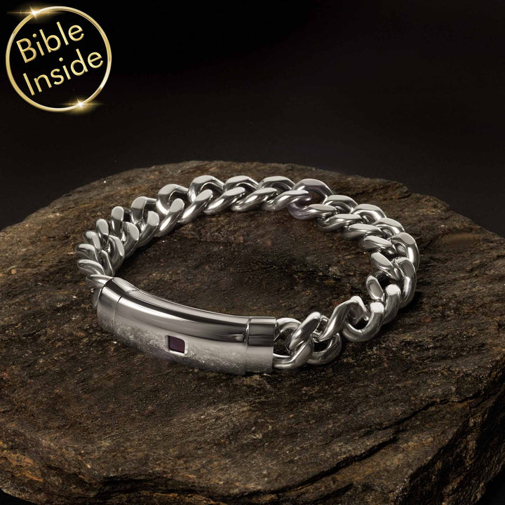 Micro Bible bracelet in silver – elegant Christian gift for men