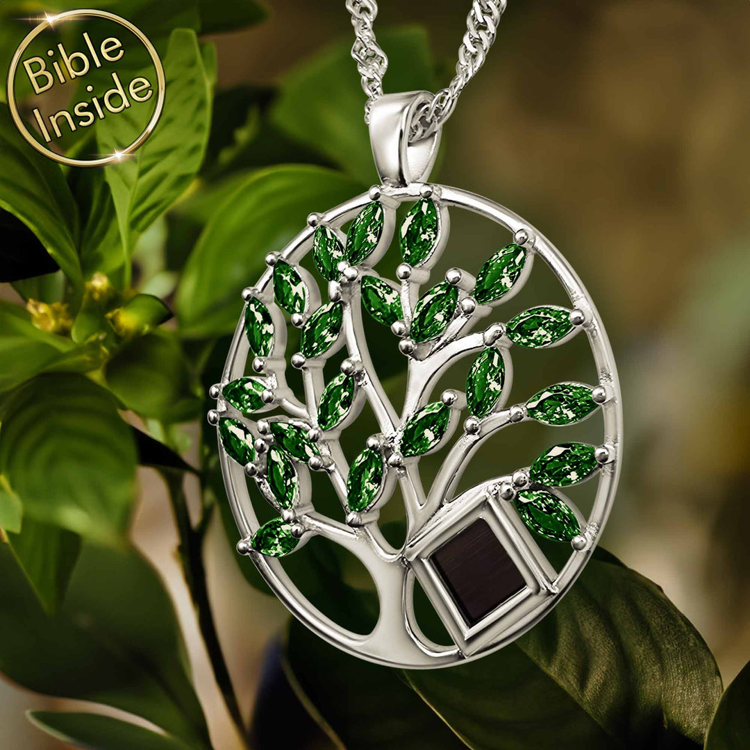 Sterling silver mini Bible necklace with Tree of Life symbol - My Nano Jewelry