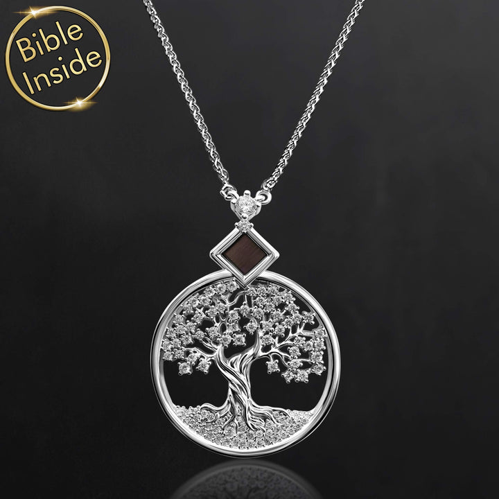 Tree of life in gold with sparkling CZ stones – unique Christian gift with nano Bible
