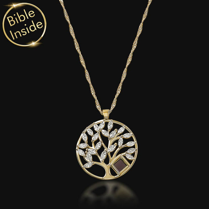 Tree of life gold necklaces with scripture technology