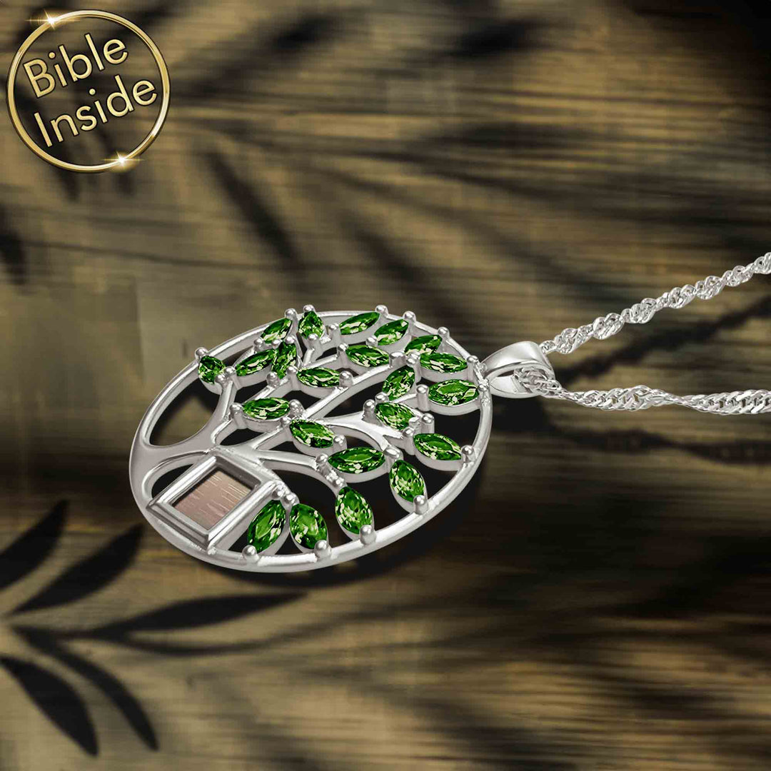 Men's sterling silver tree of life necklace with nano Bible chip – modern spiritual jewelry