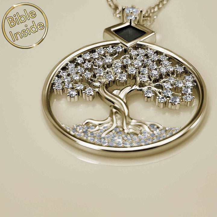 Tree Gold Pendant - The Complete New Testament Engraved - My Nano Jewelry