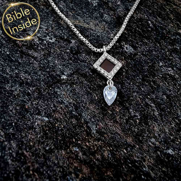 Christians gift jewelry featuring microchip Bible in rhombus charm