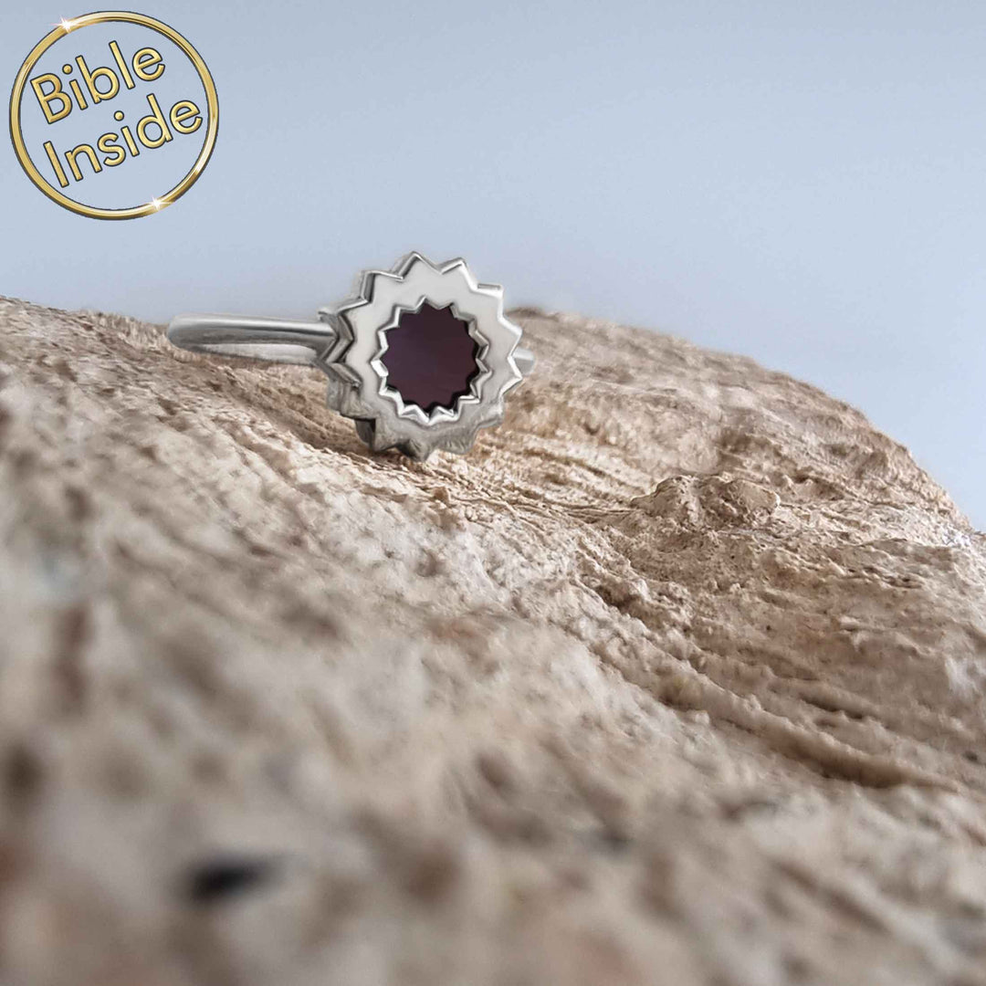 Sterling silver unique valentine present ring with New Testament microchip
