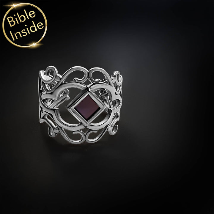 Unique jewelry for females with Biblical text - Christian Lili Ring in white gold