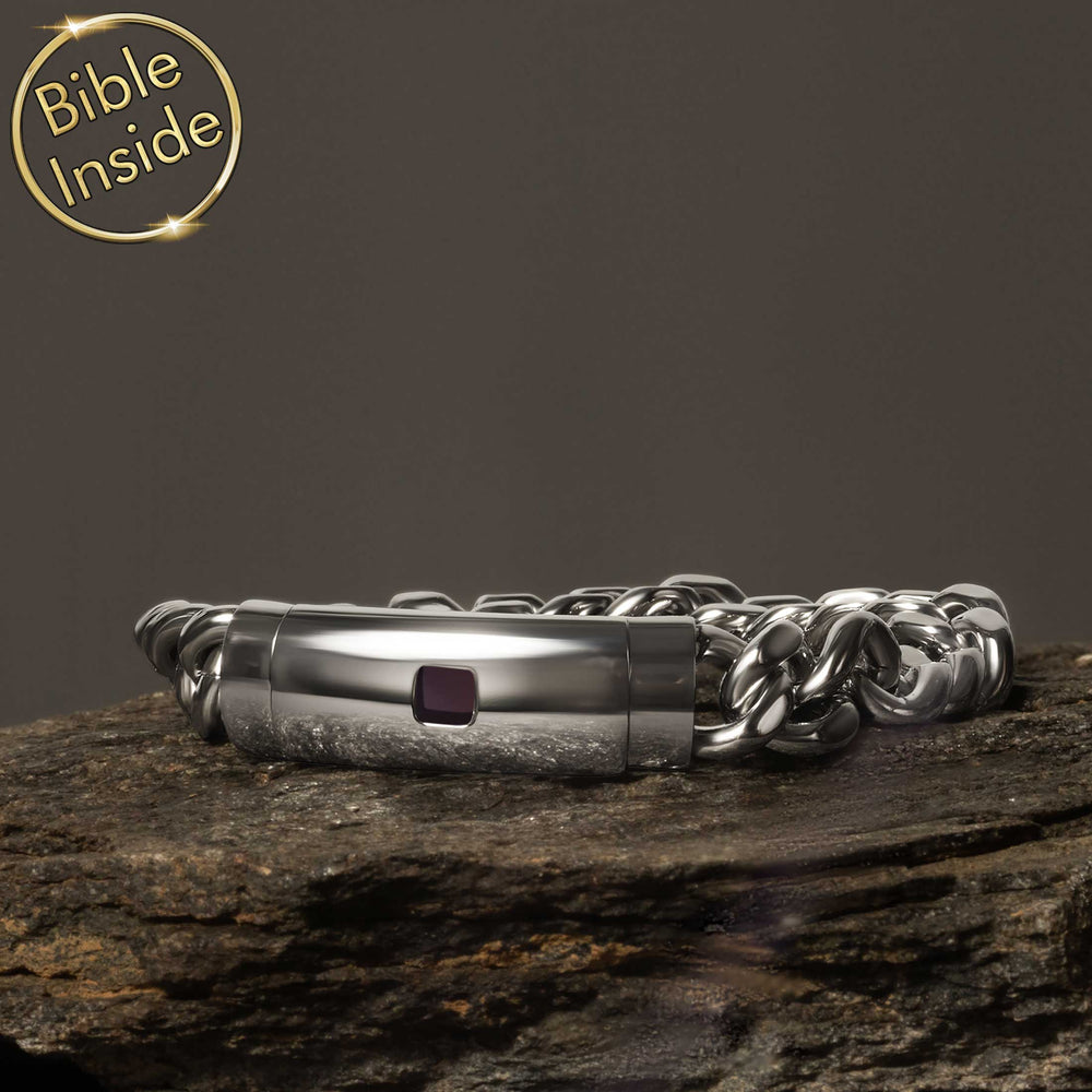 Silver men's bracelet with nano Bible - unique valentines day gift for him