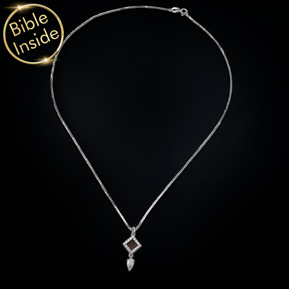 Valentine's day jewelry gift featuring unique rhombus micro Bible pendant