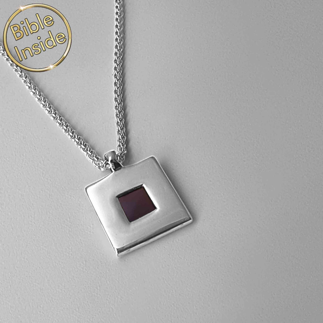 Men's faith jewelry – valentine pendant with Bible chip inside