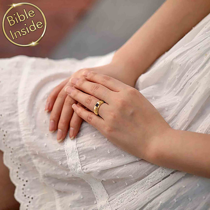 Women's valentines day present ring with circular design and micro Bible