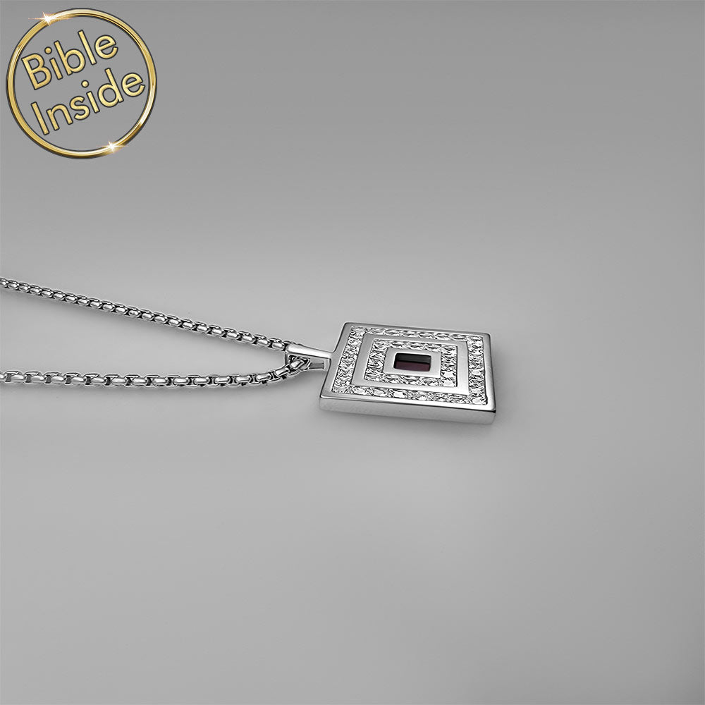 White gold valentine present with polished square charm for men