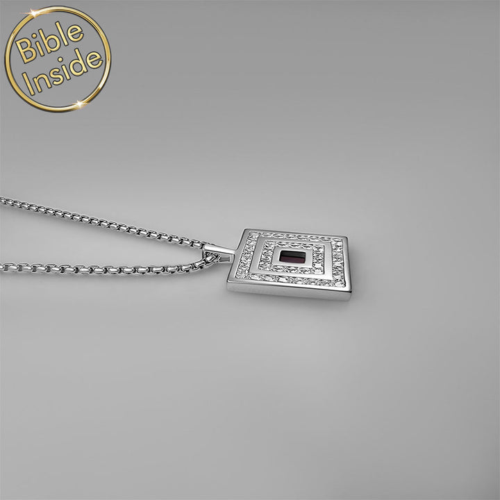 White gold valentine present with polished square charm for men