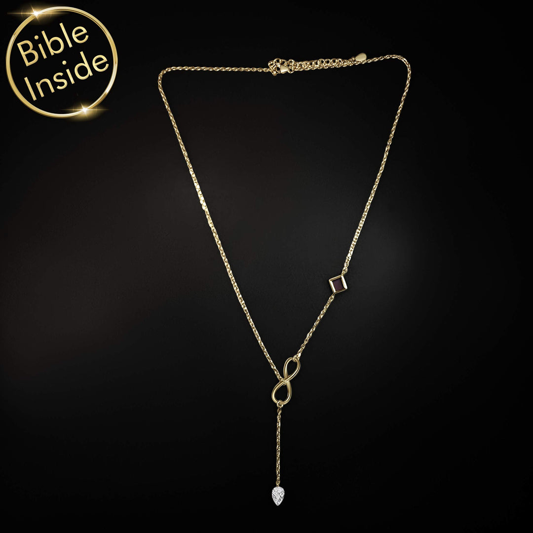 Gold valentines gift necklace featuring miniature Bible