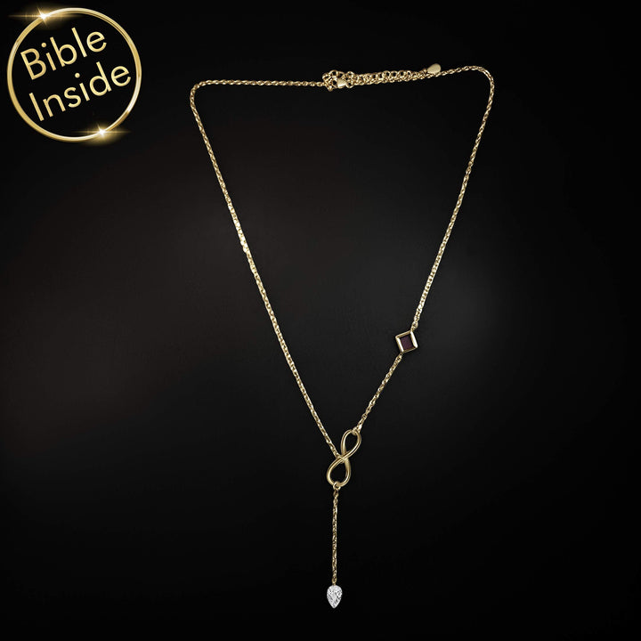 Gold valentines gift necklace featuring miniature Bible