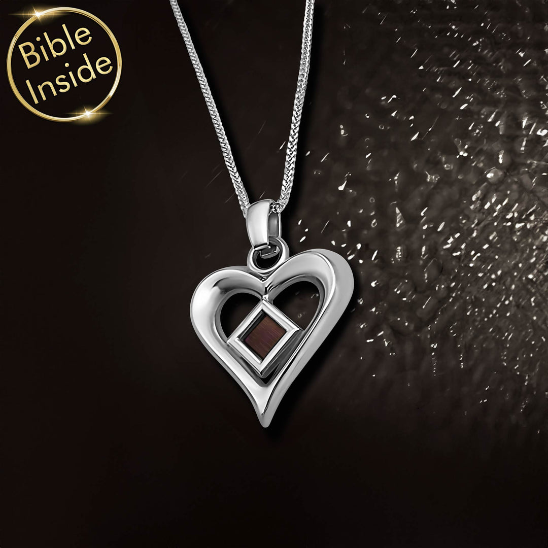 Sterling silver valentine present with Biblical heart charm and New Testament