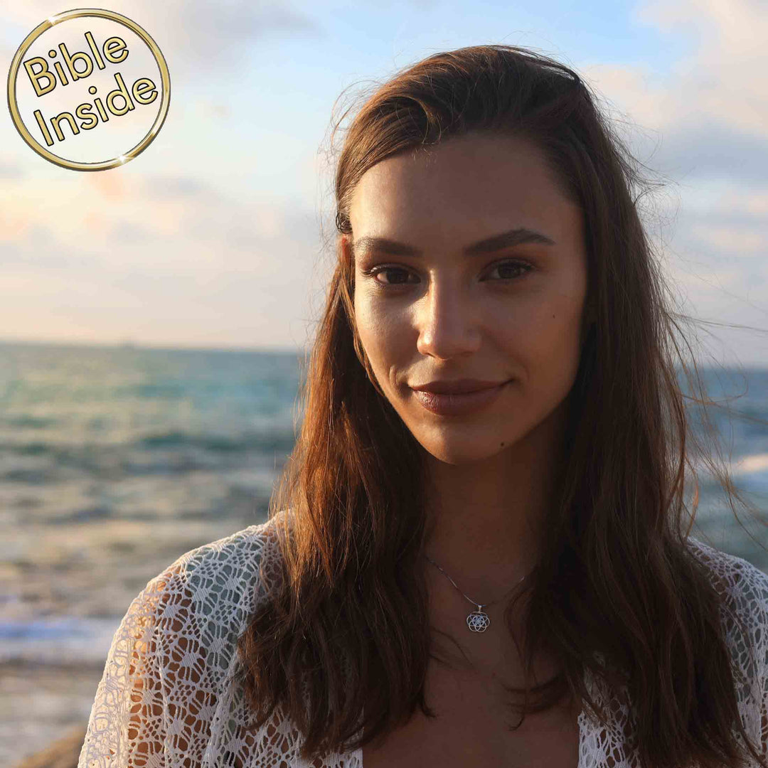 Harmony symbol valentines gift necklace with microscopic Bible engraving