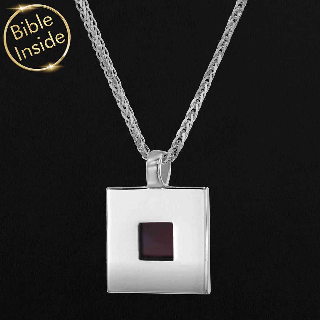 Square pendant valentine necklace for Christian men, timeless gift