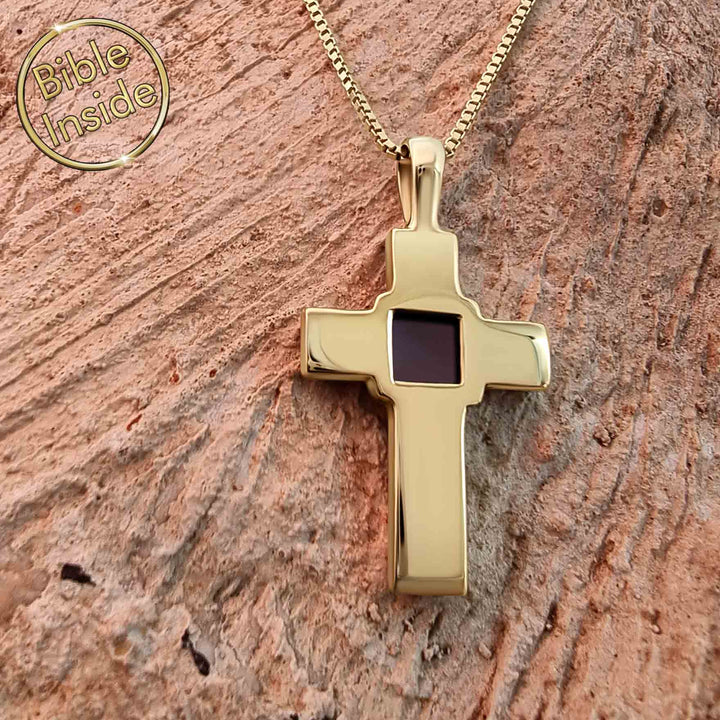 Gold valentines necklace featuring pure cross design for women