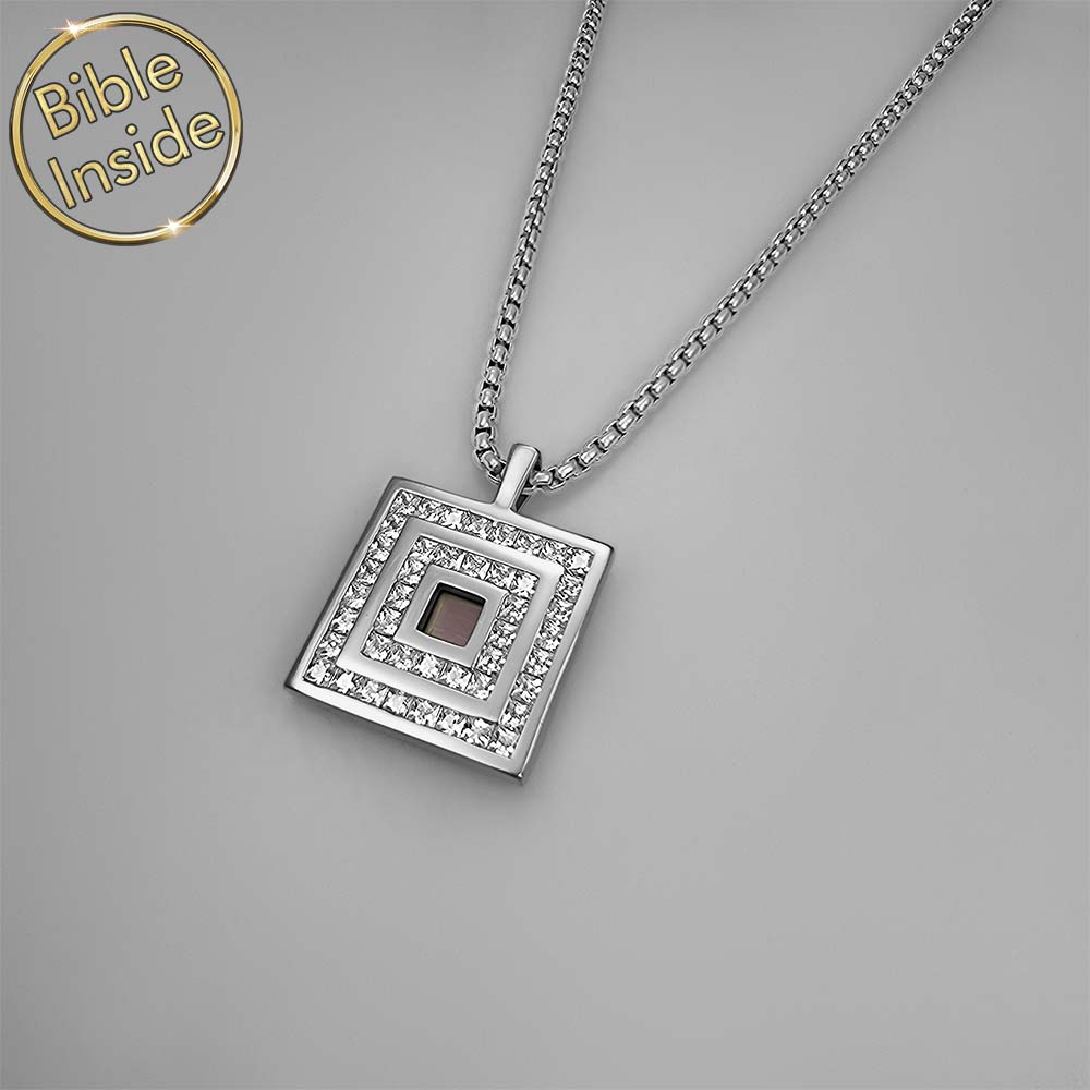 Valentine day necklace - square pendant combining love and Christian faith