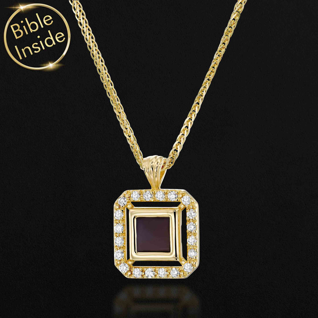 Thoughtful valentines gifts – square Christian pendant with nano Bible