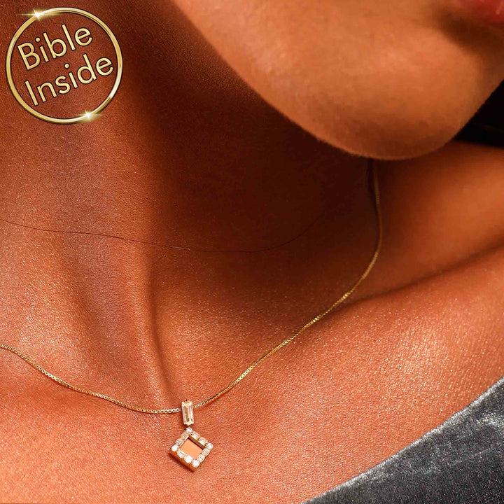 Gold valentine present for women – princess necklace with micro Bible