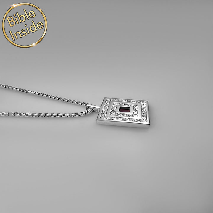 Sterling silver square necklace with nano Bible – modern Christian jewelry