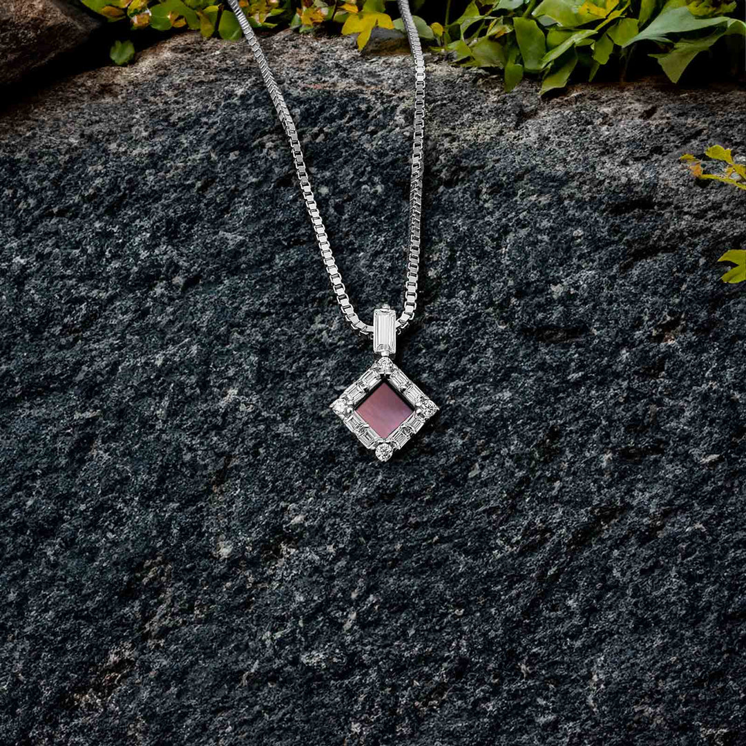 Silver valentine necklaces with polished rhombus charm for daily wear