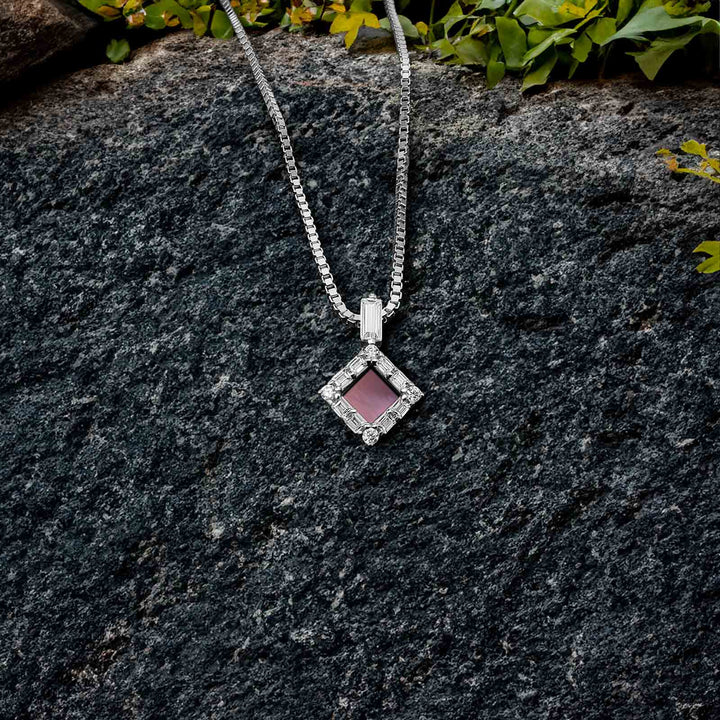Silver valentine necklaces with polished rhombus charm for daily wear