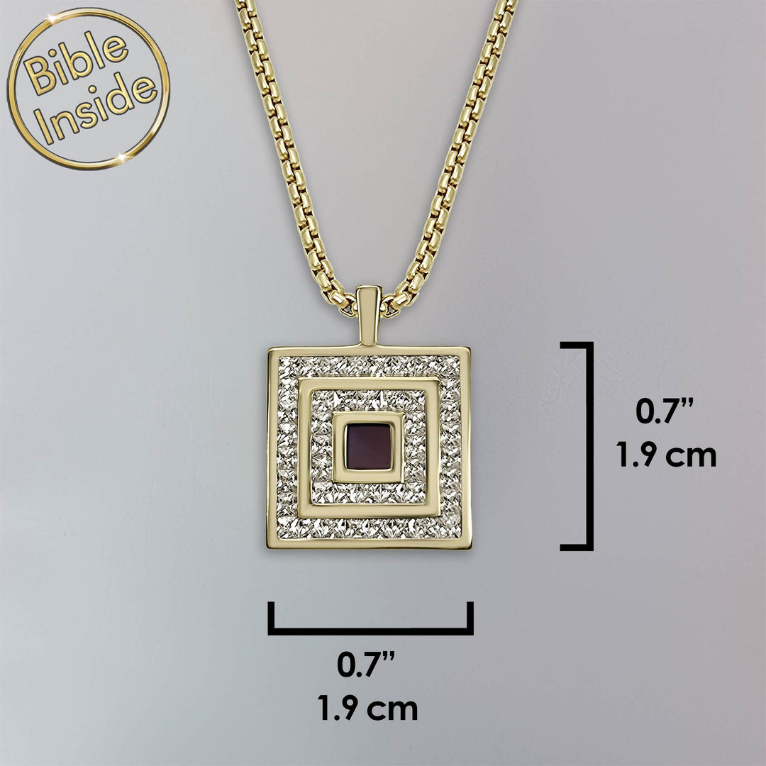 Gold square pendant necklace with New Testament – My Nano Jewelry