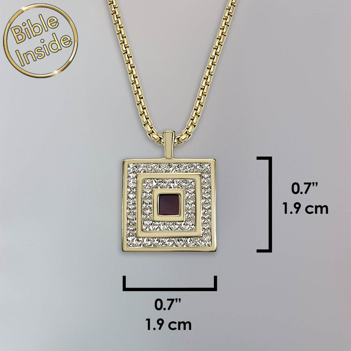 Gold square pendant necklace with New Testament – My Nano Jewelry