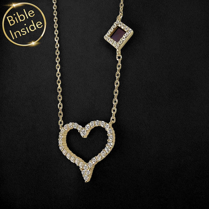 Gold Christian Jewelry for Women necklace with heart and Bible engraving