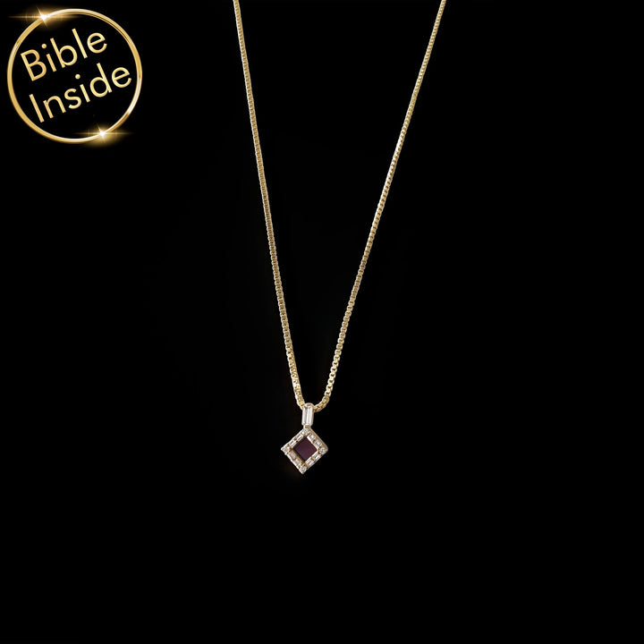 Women's dainty jewelry featuring princess pendant with microchip Bible