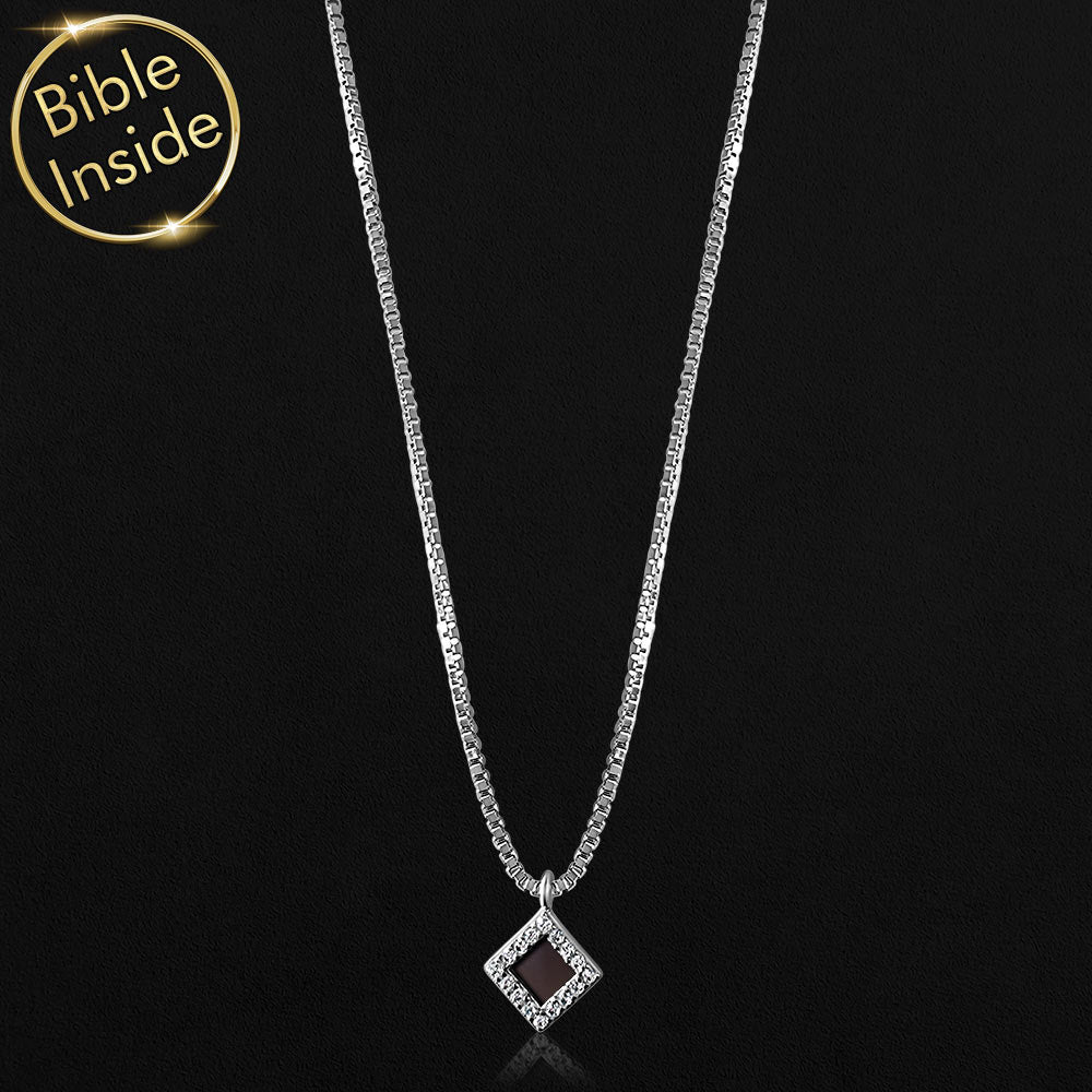 Female Christian necklace rhombus shape with New Testament chip