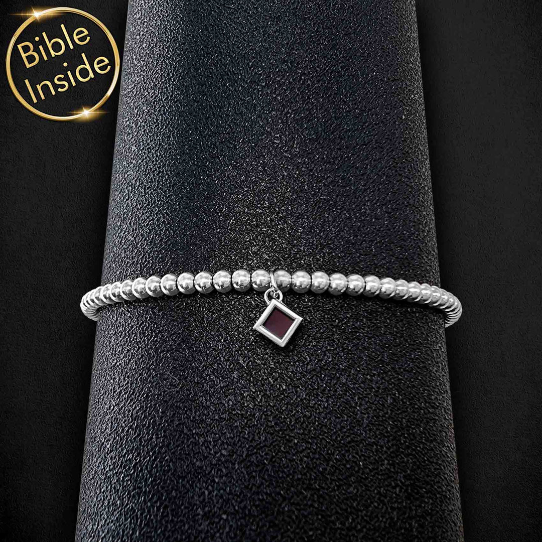 Silver Christian bracelet for women with micro Bible technology – contemporary faith accessory
