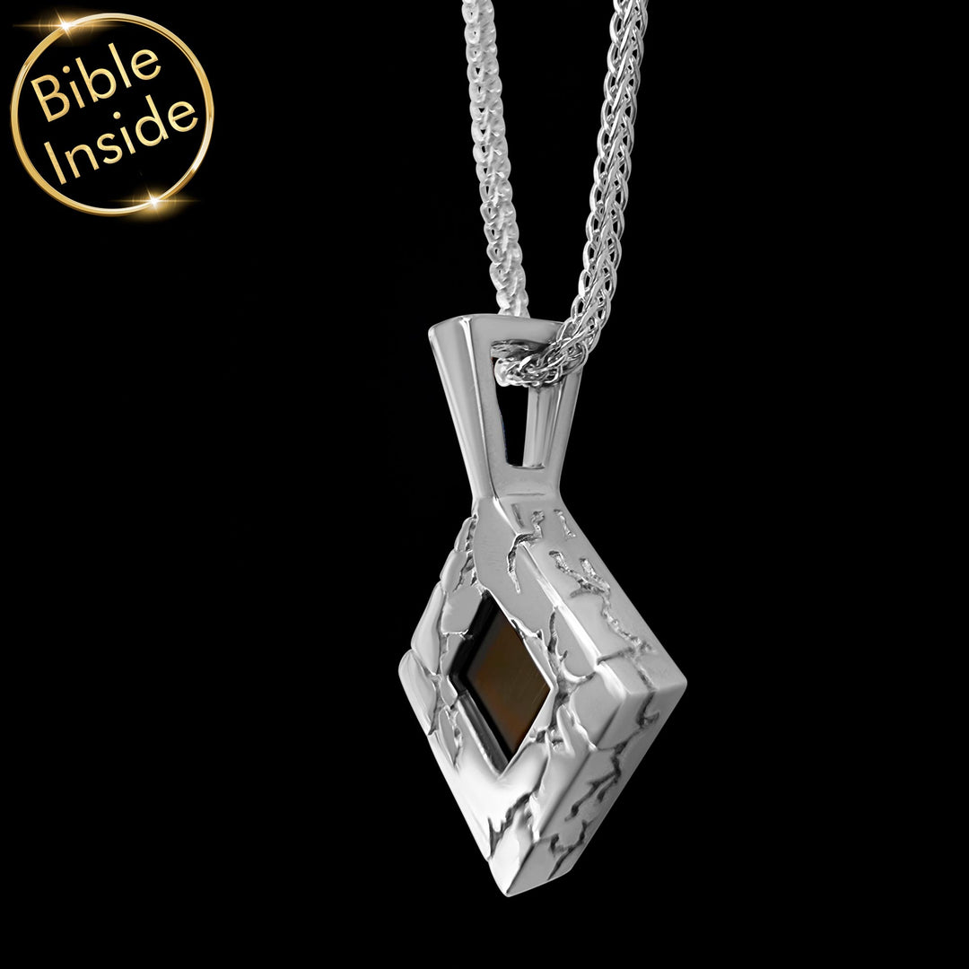 Biblical pendant with lightning design, smallest Bible for men